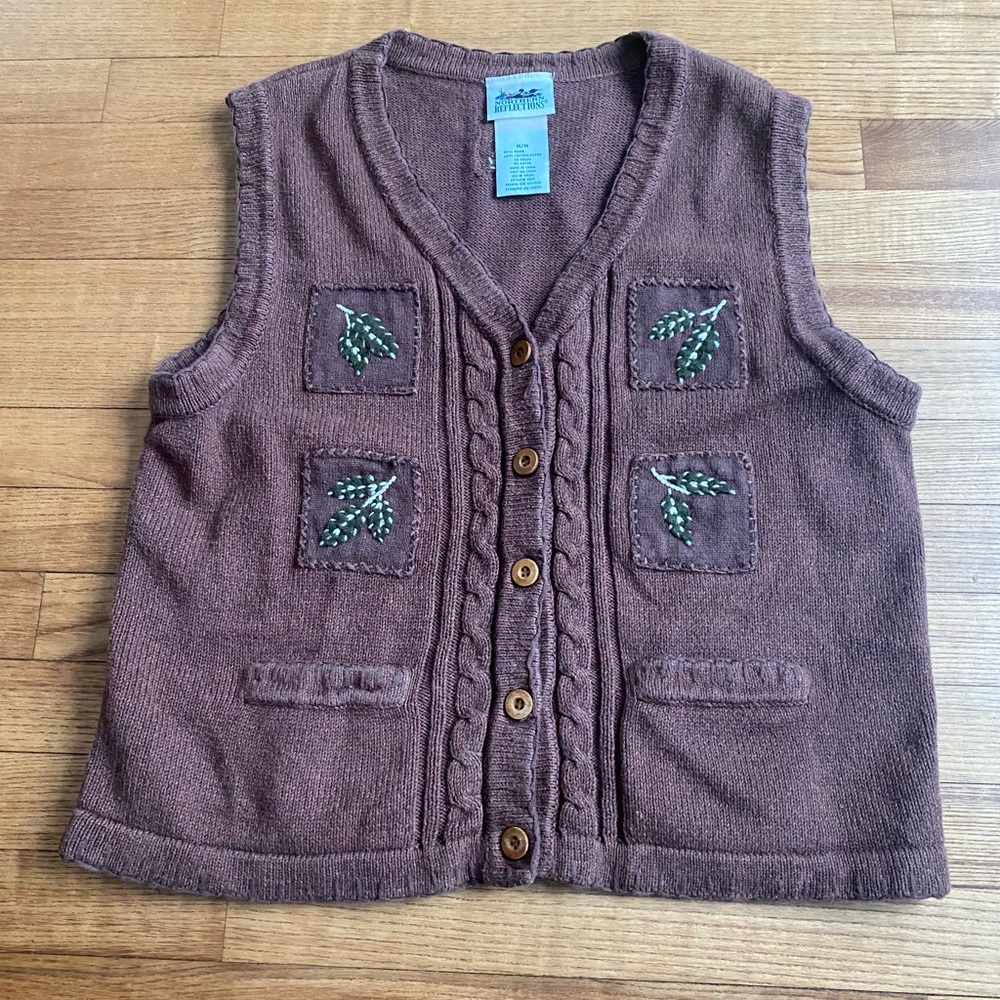 Rare VTG Northern Reflections M Grandmacore Embroidered Vest Granola nature leaf